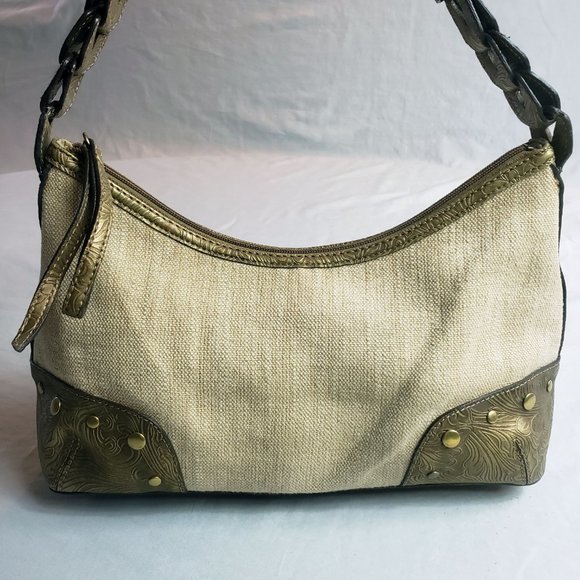 Relic Women's Cream Leather Studded Lined Canvas Purse Shoulder Bag - Picture 2 of 12